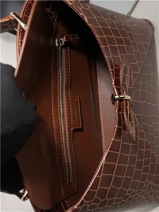 White Croc-Embossed Structured Top-Handle Boston Bag 2