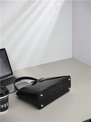 White Croc-Embossed Structured Top-Handle Boston Bag 13