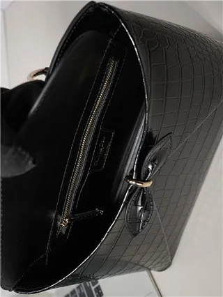 White Croc-Embossed Structured Top-Handle Boston Bag 14