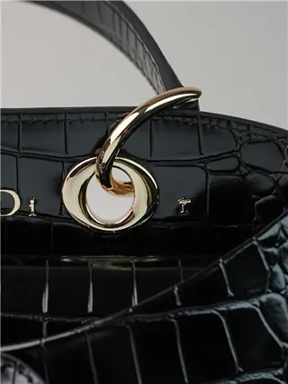 White Croc-Embossed Structured Top-Handle Boston Bag 15