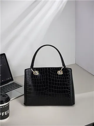 White Croc-Embossed Structured Top-Handle Boston Bag 17