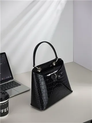 White Croc-Embossed Structured Top-Handle Boston Bag 18