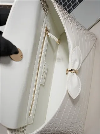 White Croc-Embossed Structured Top-Handle Boston Bag 20