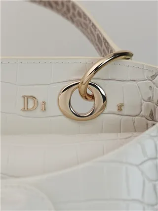 White Croc-Embossed Structured Top-Handle Boston Bag 24