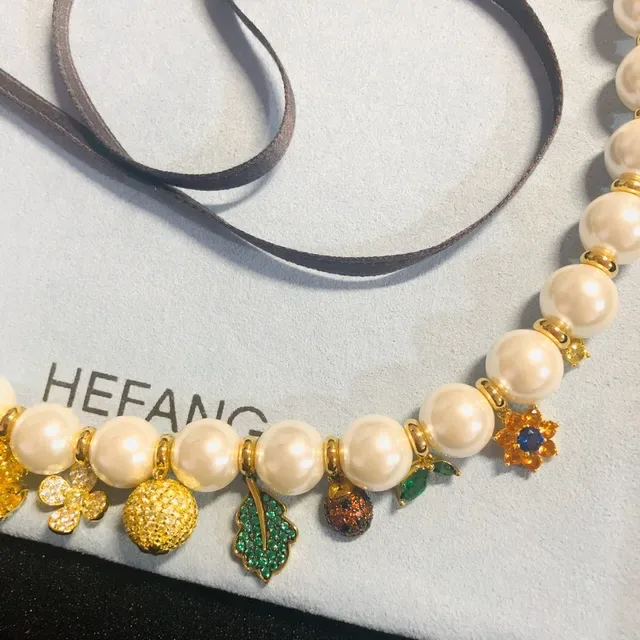 White Gold Pearl Strand Charms Necklace 4