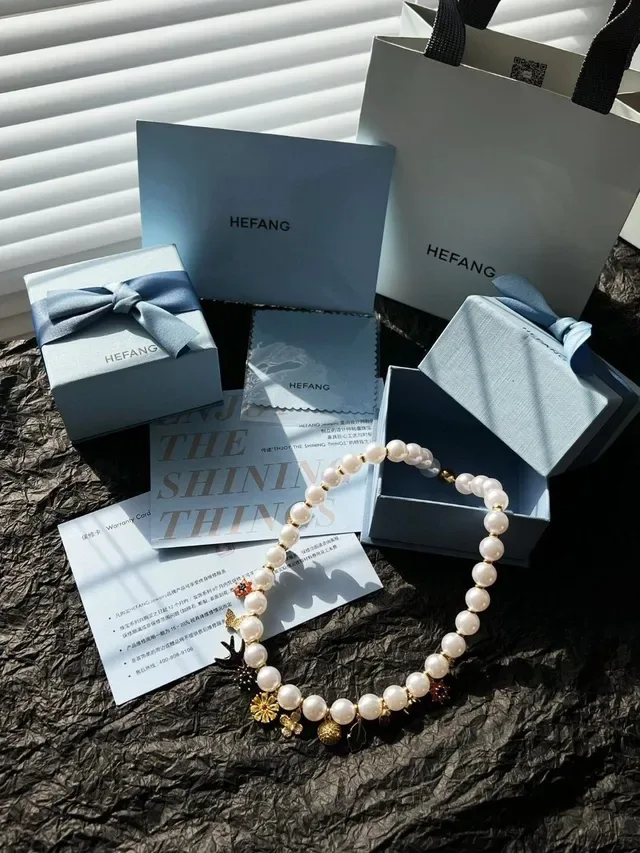 White Gold Pearl Strand Charms Necklace 9