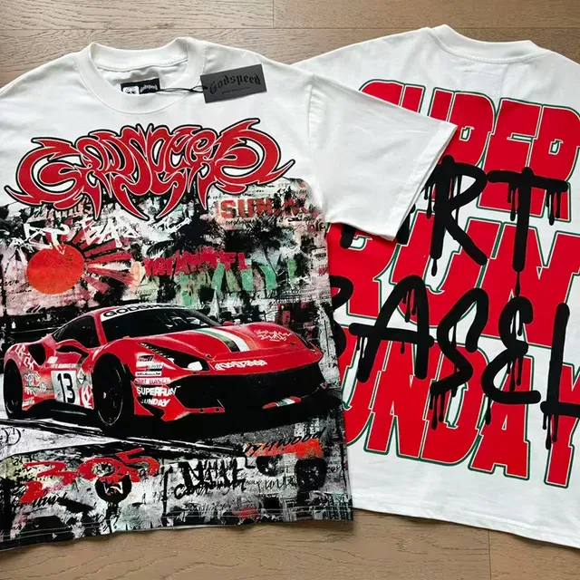 White Graphic-Print Racing Car Graffiti T-Shirt 4