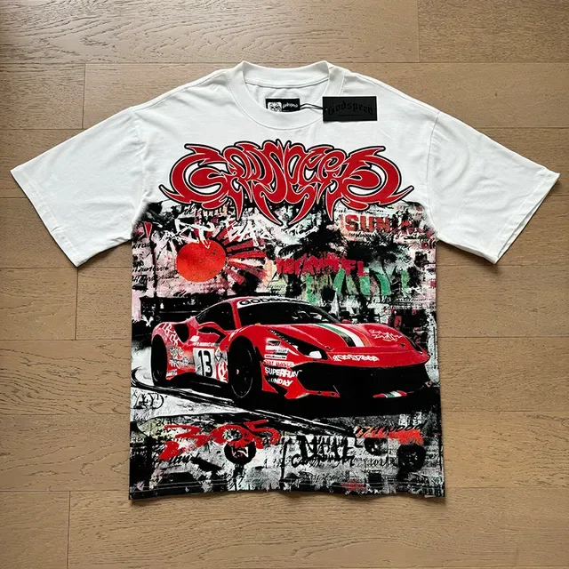 White Graphic-Print Racing Car Graffiti T-Shirt 5