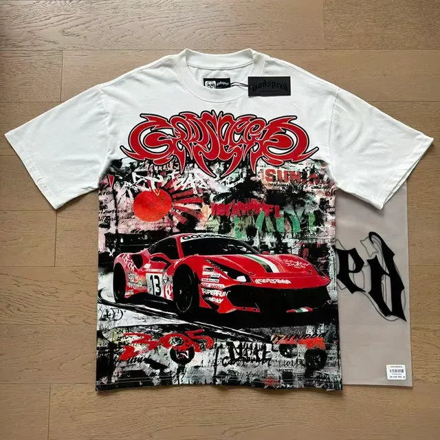 White Graphic-Print Racing Car Graffiti T-Shirt 6