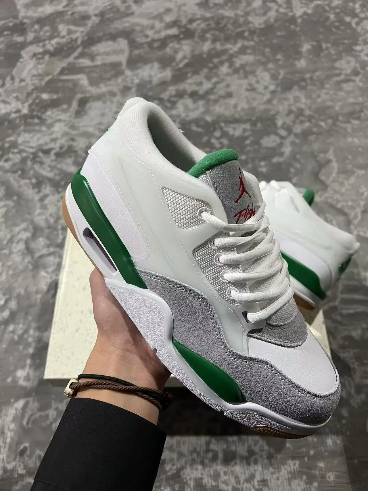 White Green Layered Synthetic And Suede Upper Visible Heel Air Unit Sneakers 2