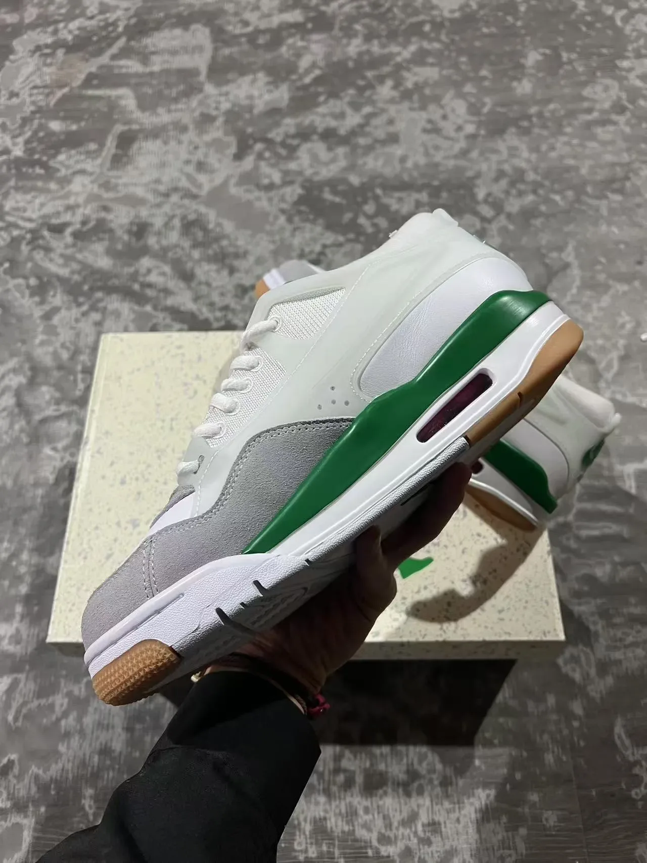White Green Layered Synthetic And Suede Upper Visible Heel Air Unit Sneakers 5