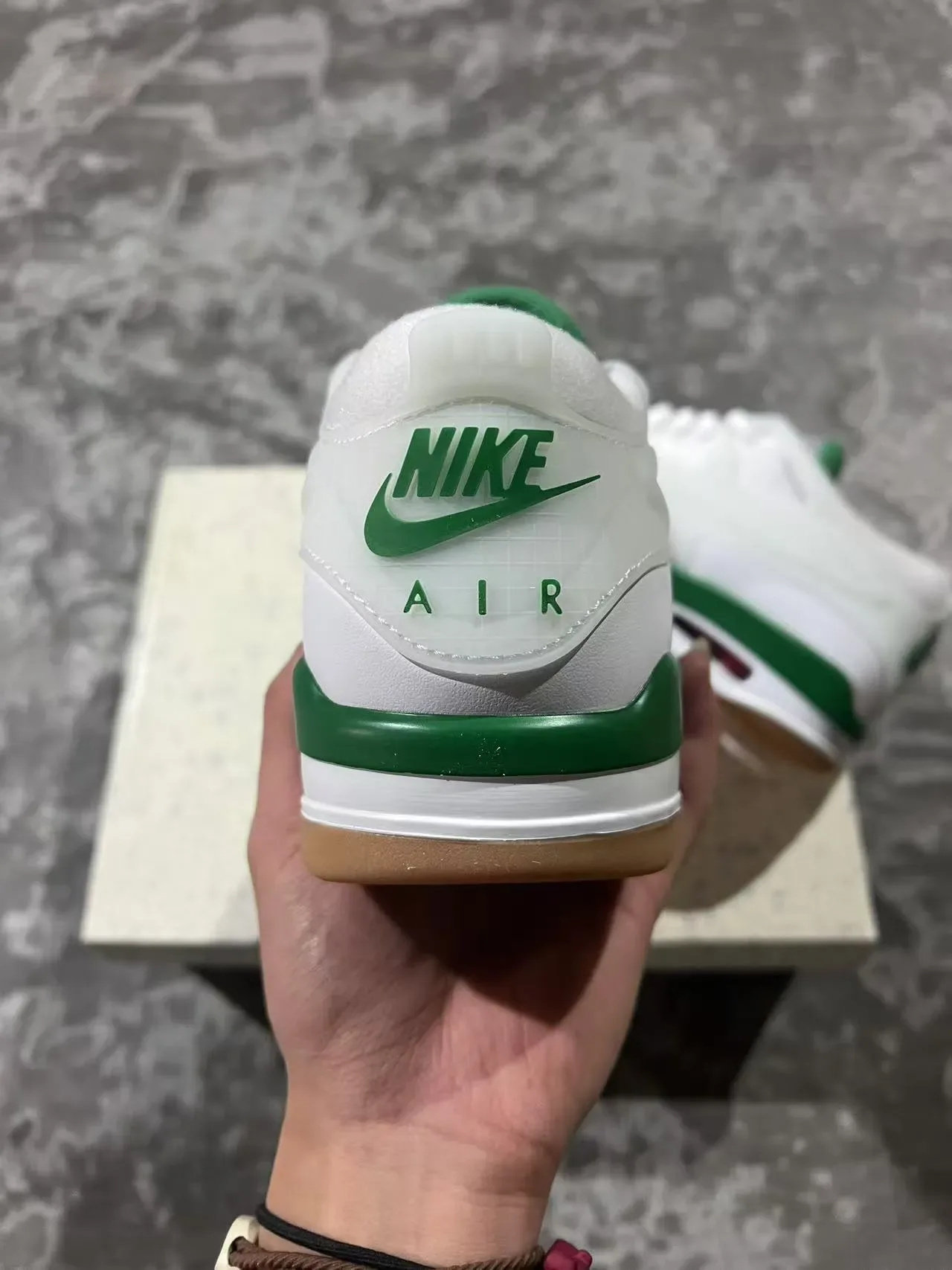 White Green Layered Synthetic And Suede Upper Visible Heel Air Unit Sneakers 8