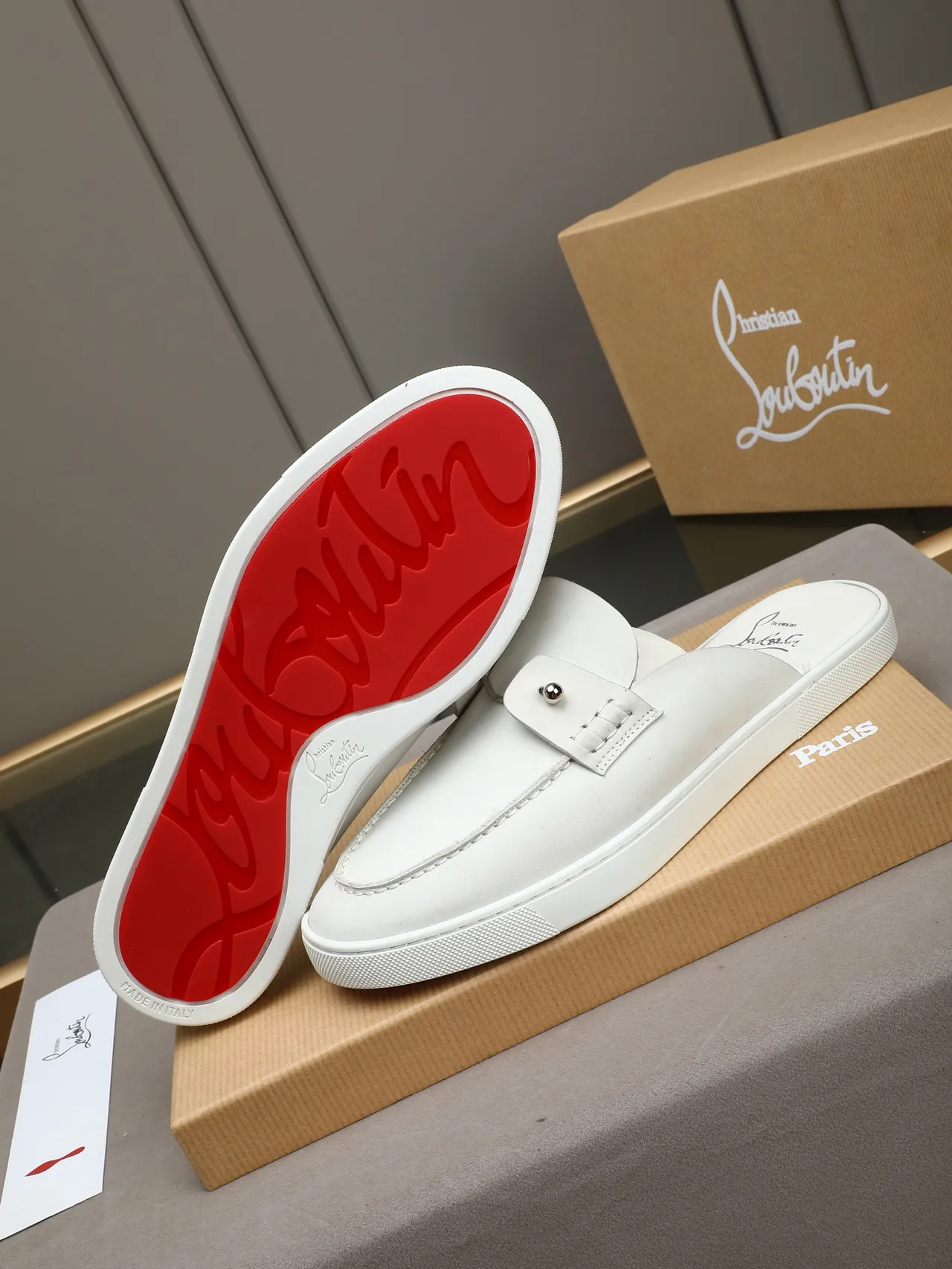 White Leather Backless Slip-On Loafer 4