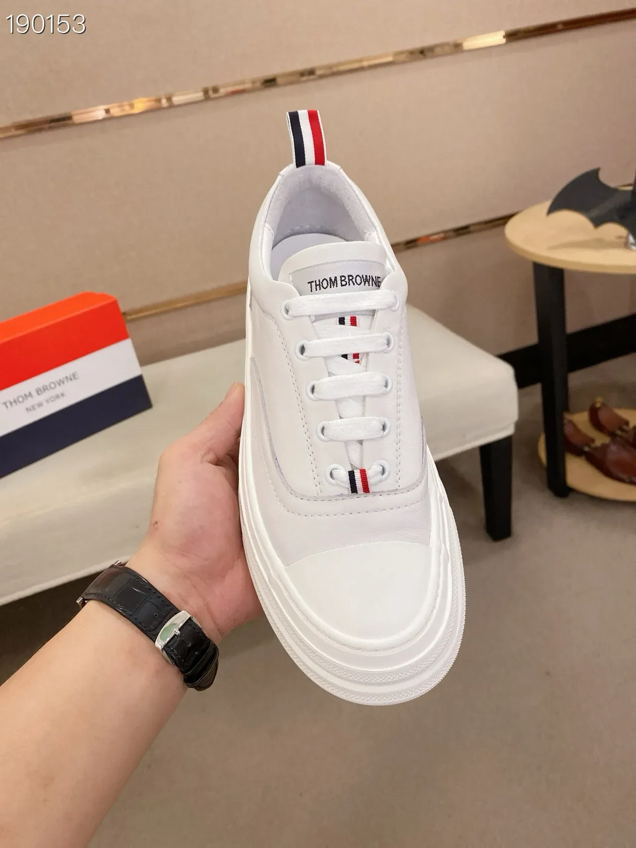 White Navy Clean Leather Stacked Red And Midsole Stripes Sneakers 5