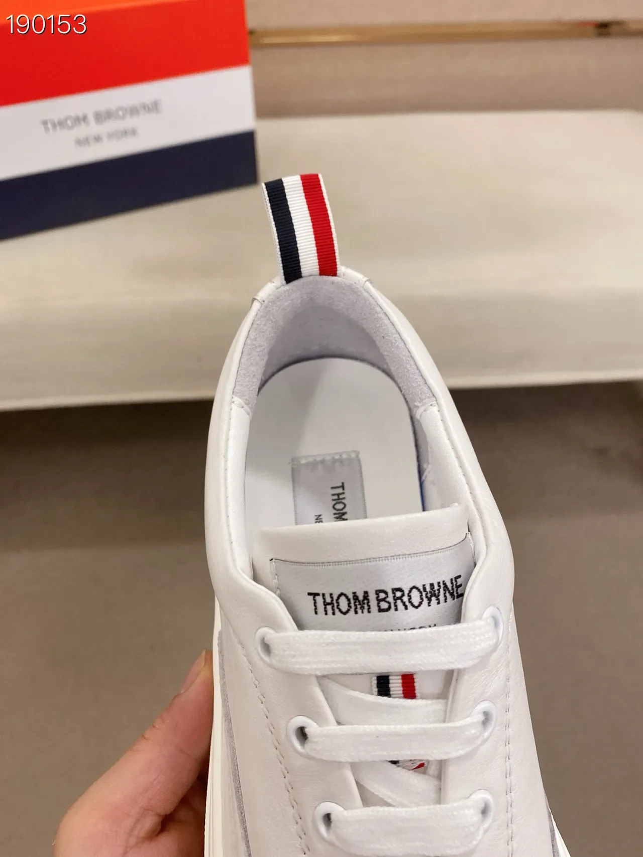 White Navy Clean Leather Stacked Red And Midsole Stripes Sneakers 6