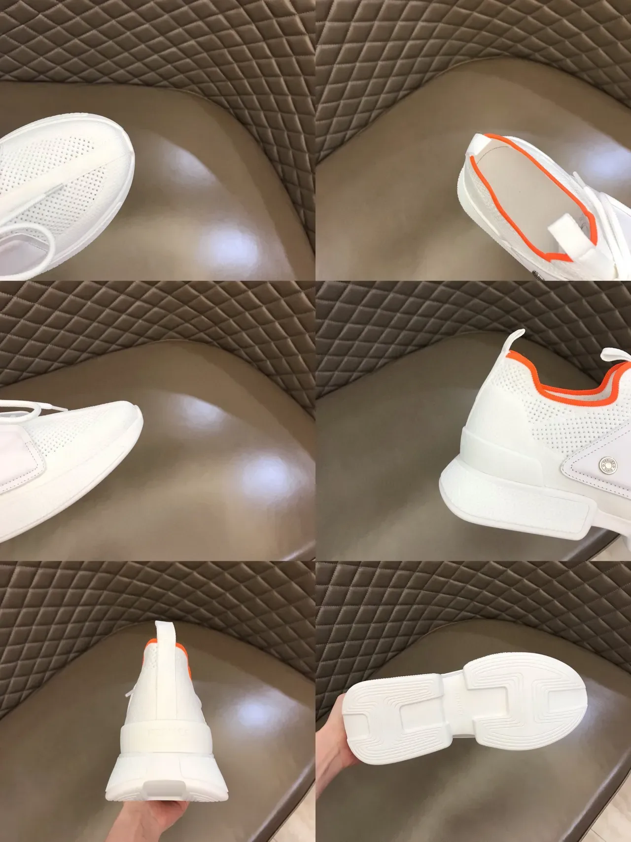 White Orange Mesh Upper Accent Trim Sneakers 2