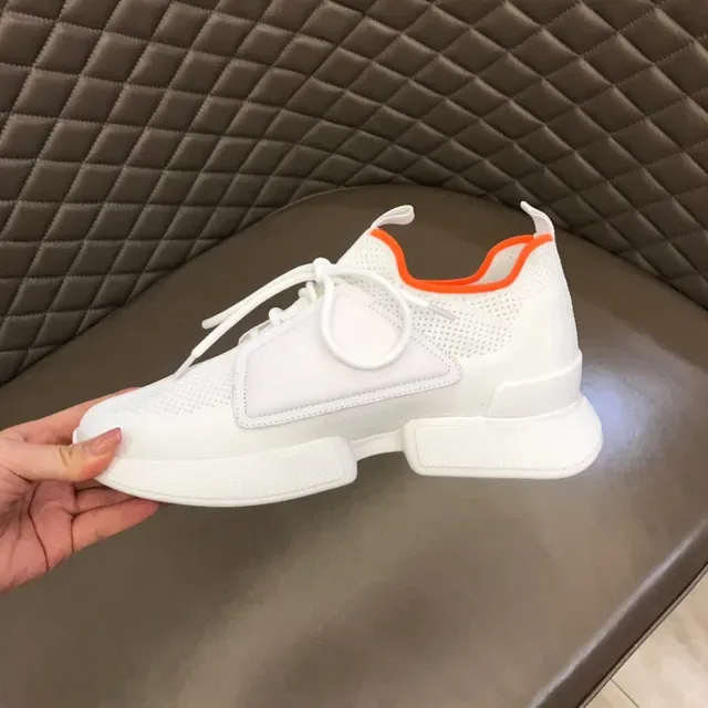 White Orange Mesh Upper Accent Trim Sneakers 3