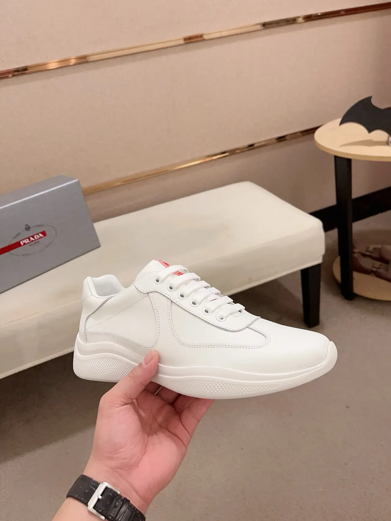 White Red Clean Leather Upper Sculpted Layered Midsole Sneakers 4