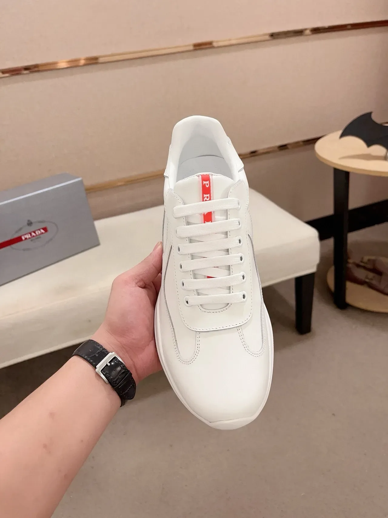 White Red Clean Leather Upper Sculpted Layered Midsole Sneakers 5