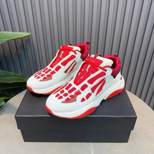 White Red Laceless Slip-On Skeletal Cage Overlay Chunky Sneakers 3