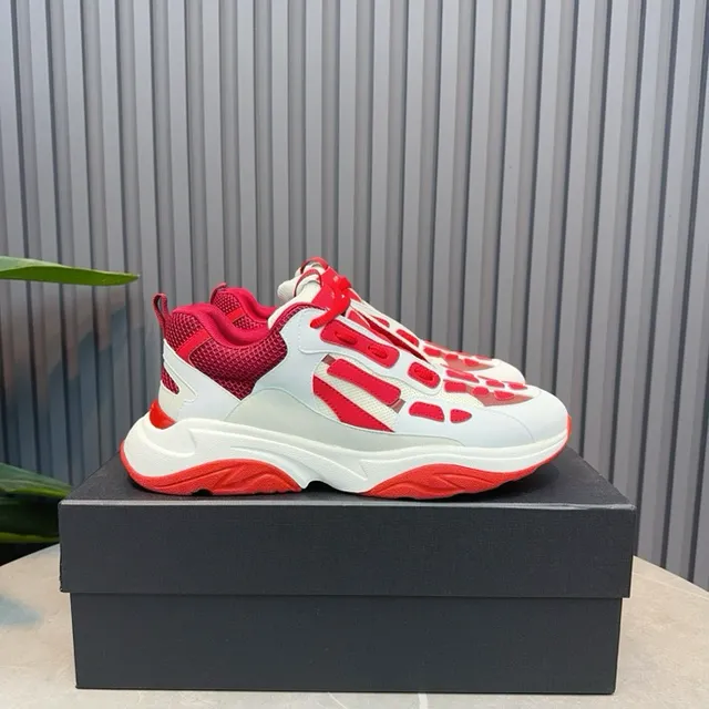 White Red Laceless Slip-On Skeletal Cage Overlay Chunky Sneakers 5