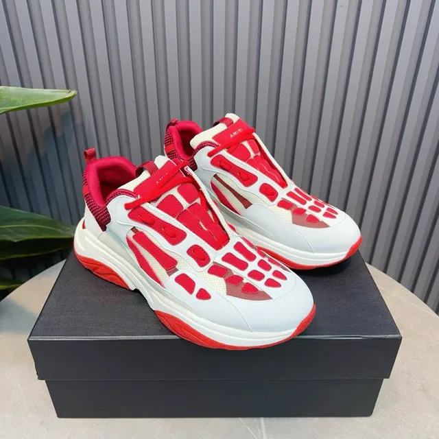 White Red Laceless Slip-On Skeletal Cage Overlay Chunky Sneakers 8
