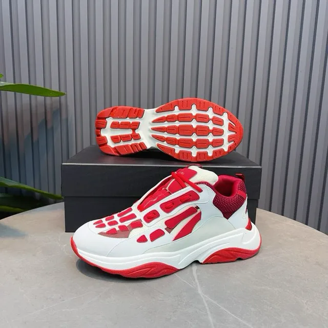 White Red Laceless Slip-On Skeletal Cage Overlay Chunky Sneakers 9