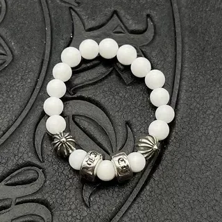 White Silver Beaded Spherical Stones Bracelet 4