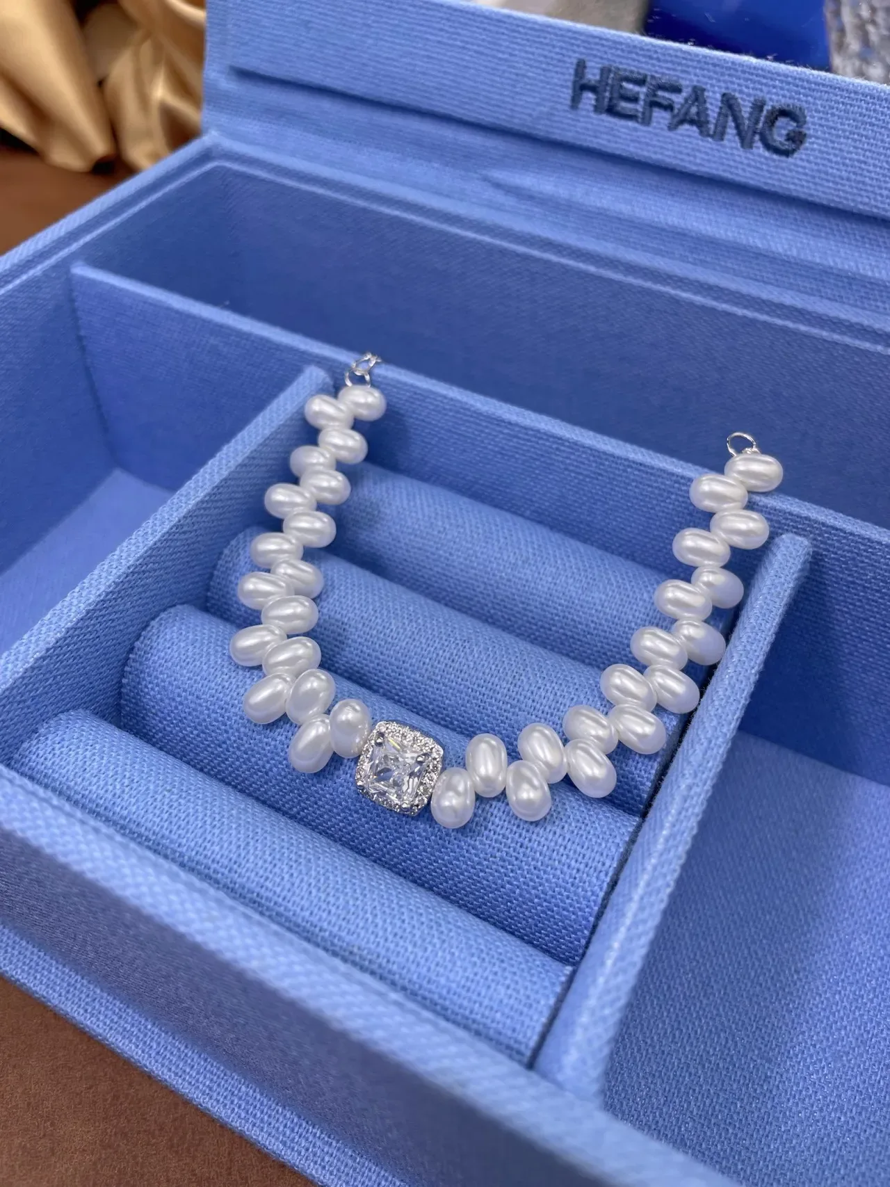 White Silver Pearl Strand Square Crystal Clasp Jewelry 9