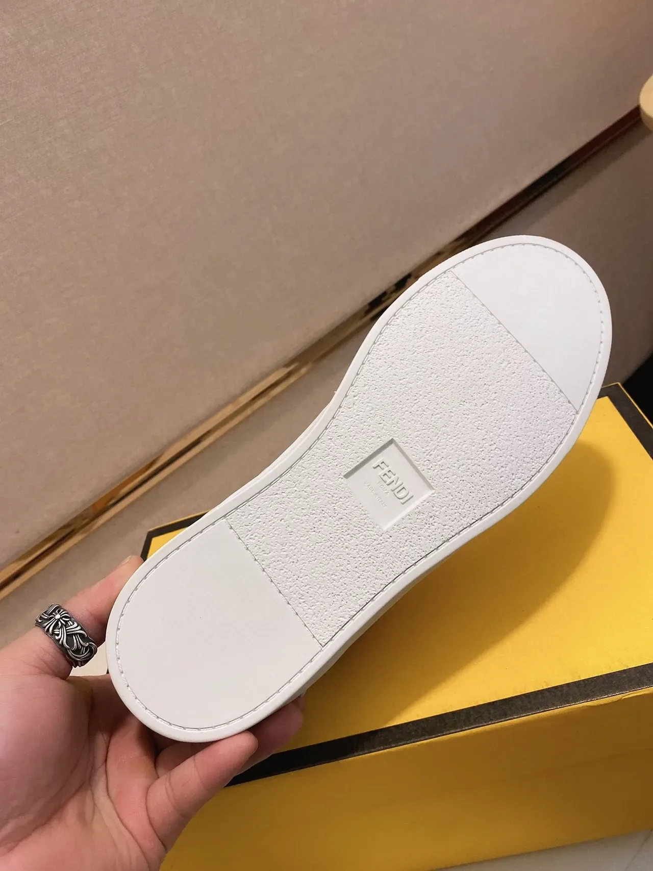 White Yellow Smooth Leather-Like Upper Textured Python-Embossed Panel Sneakers 3