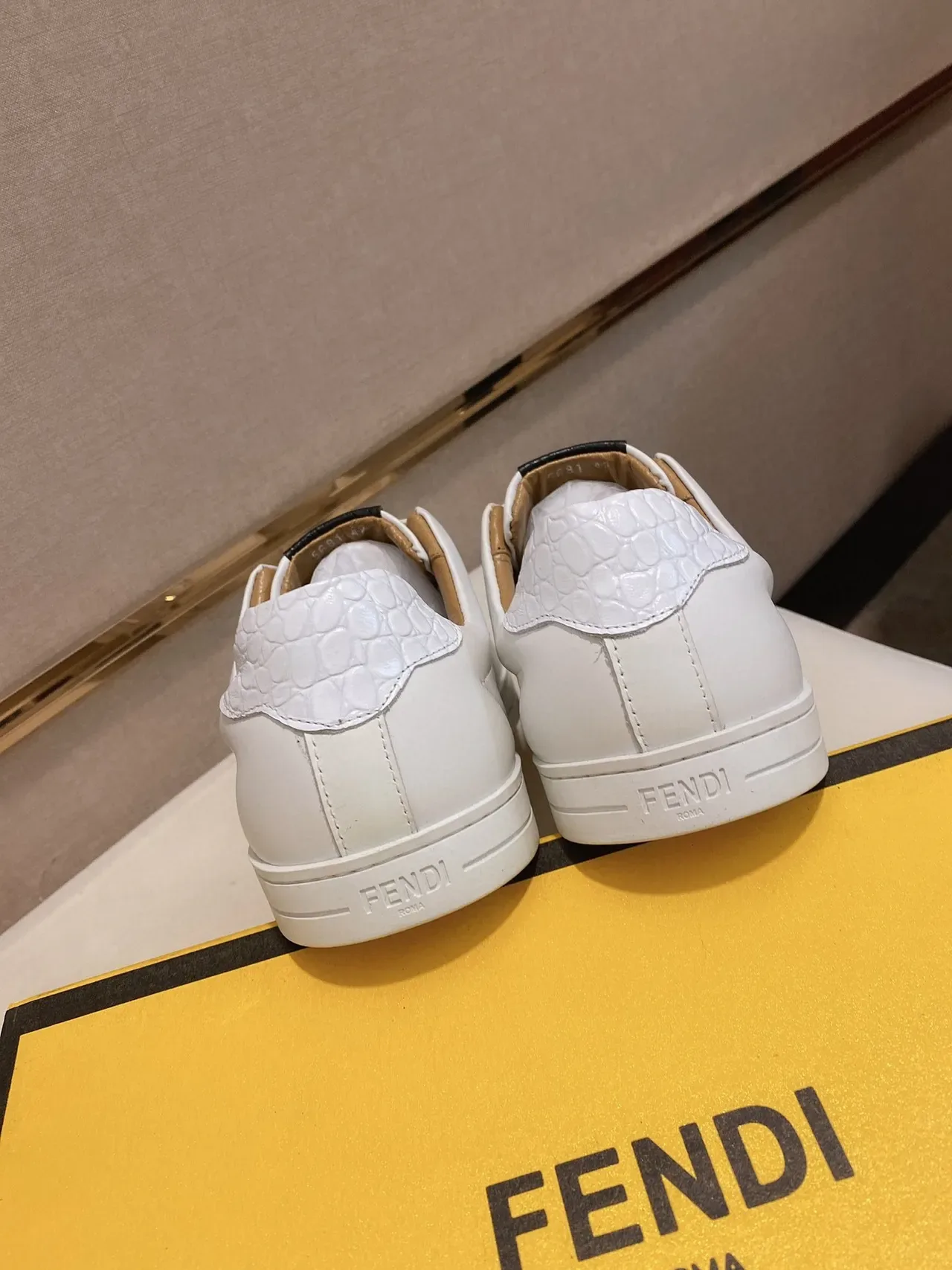 White Yellow Smooth Leather-Like Upper Textured Python-Embossed Panel Sneakers 4