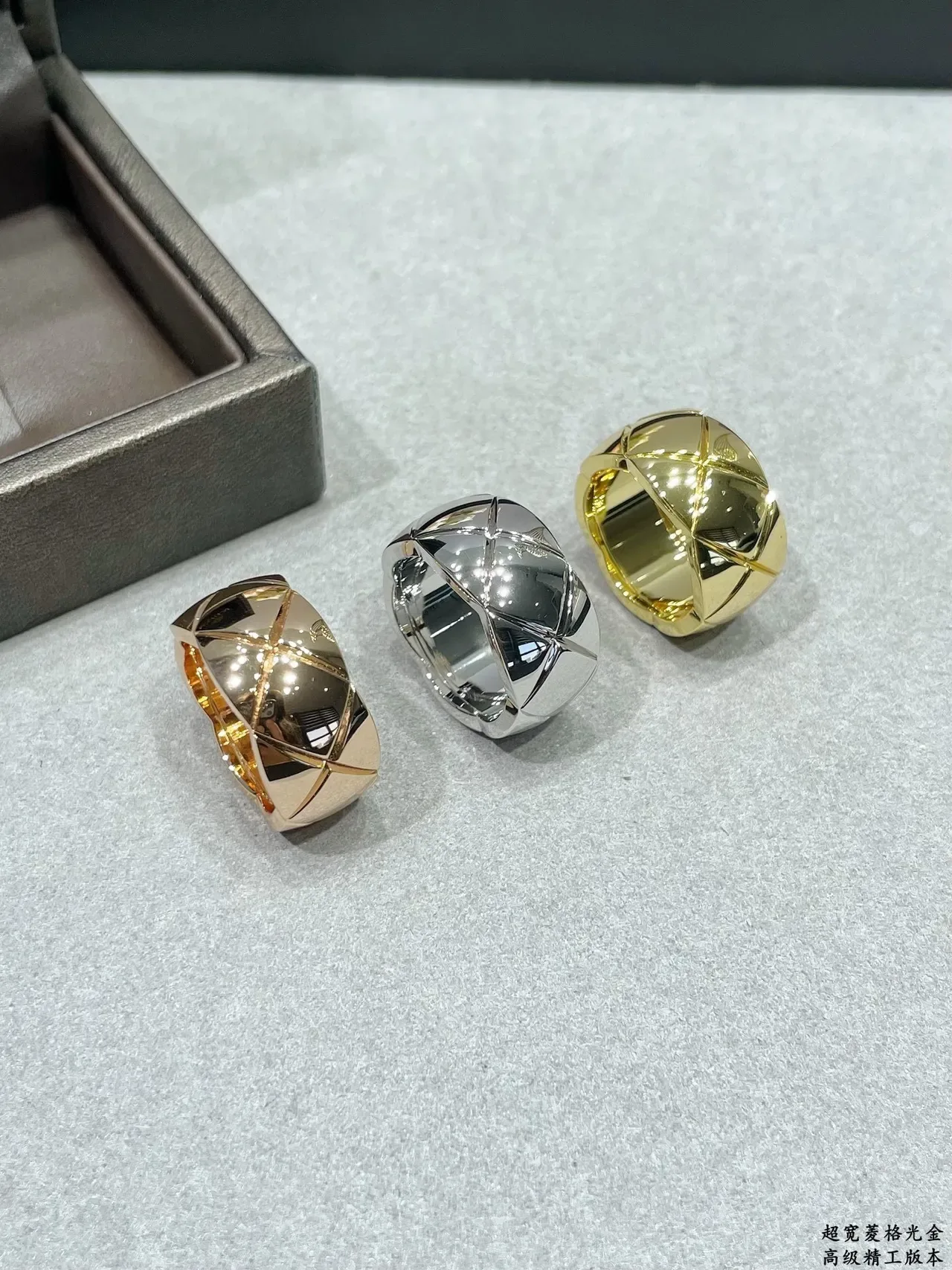 Wide Faceted Geometric Rose Gold Tone Ring 6