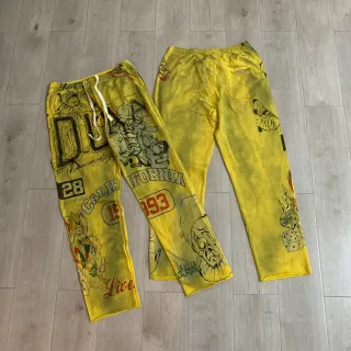 Yellow Graphic-Print Drawstring-Waist Relaxed Fit Sweatpants