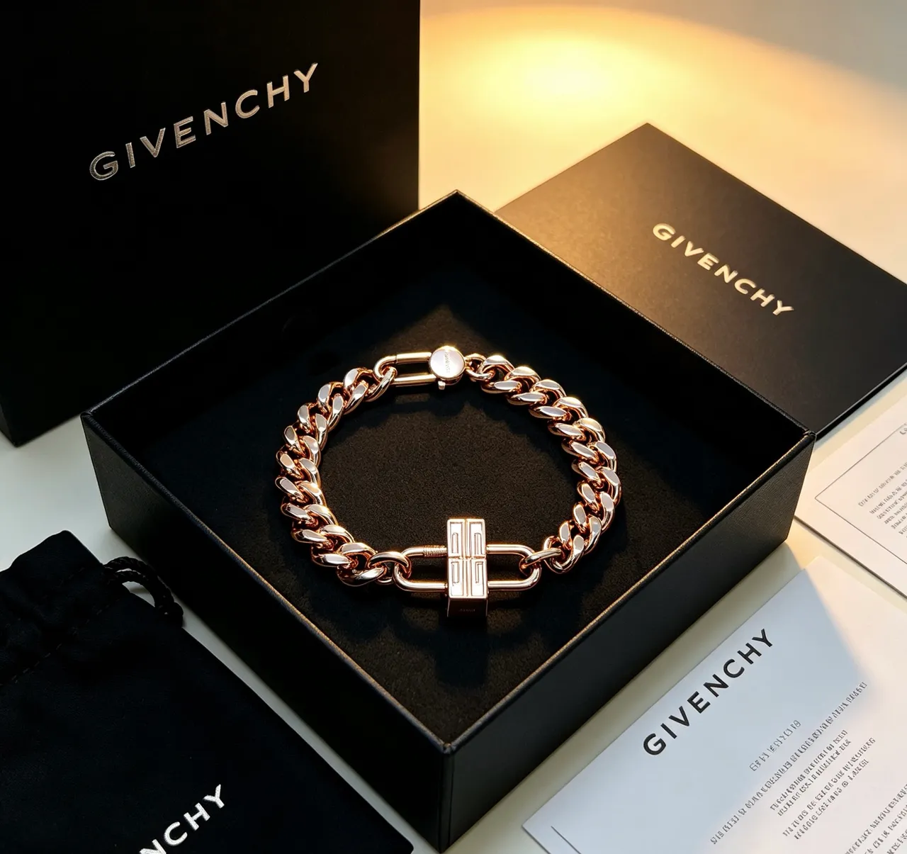 Givenchy Pandora ذهب وردي قفل كرب لينك سوار 2