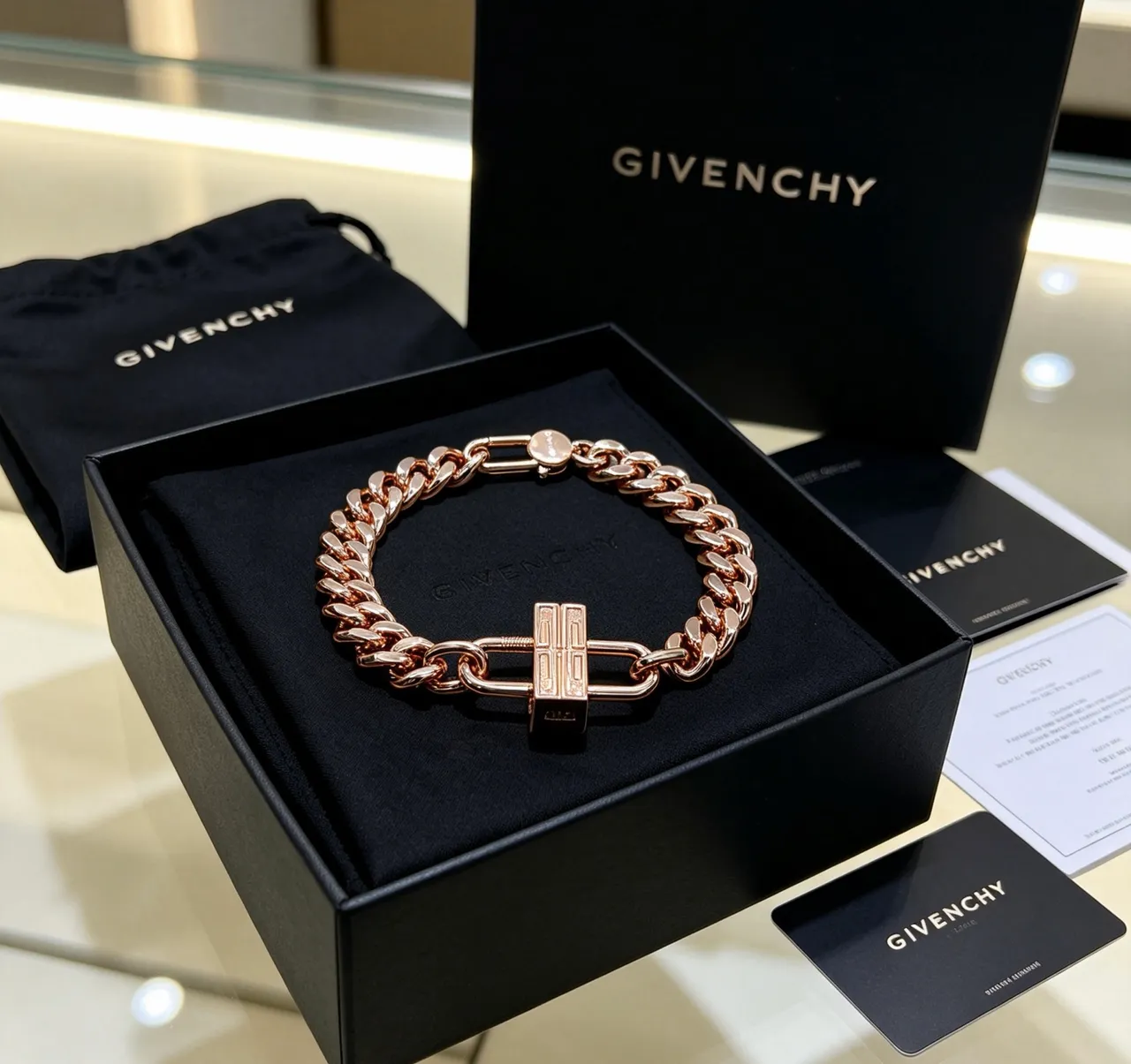 Givenchy Pandora ذهب وردي قفل كرب لينك سوار 5