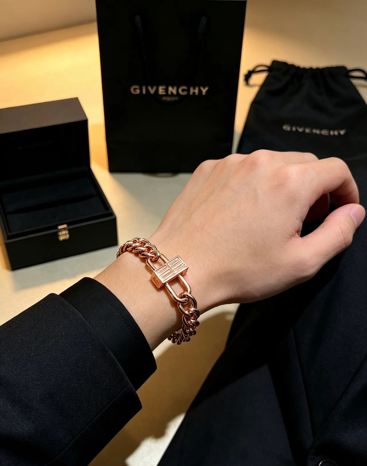 Givenchy Pandora ذهب وردي قفل كرب لينك سوار 6