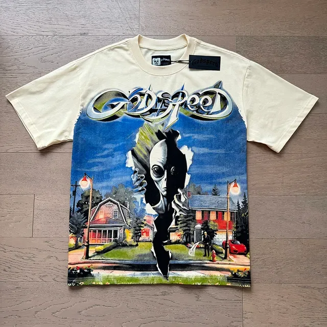 Godspeed Beige Multicolor Graphic-Print Distressed-Effect T-Shirt 2