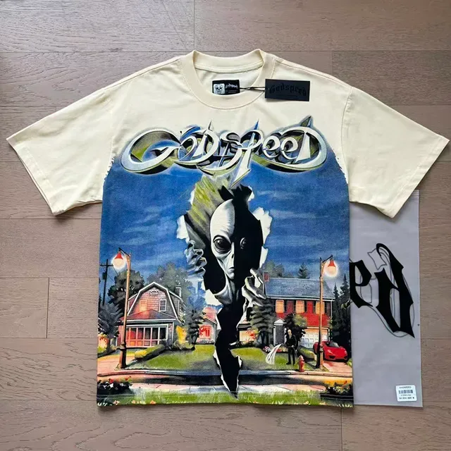 Godspeed Beige Multicolor Graphic-Print Distressed-Effect T-Shirt 3