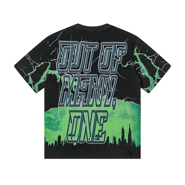 Godspeed Graphic Print Black and Green Lightning Statue of Liberty T-Shirt 3