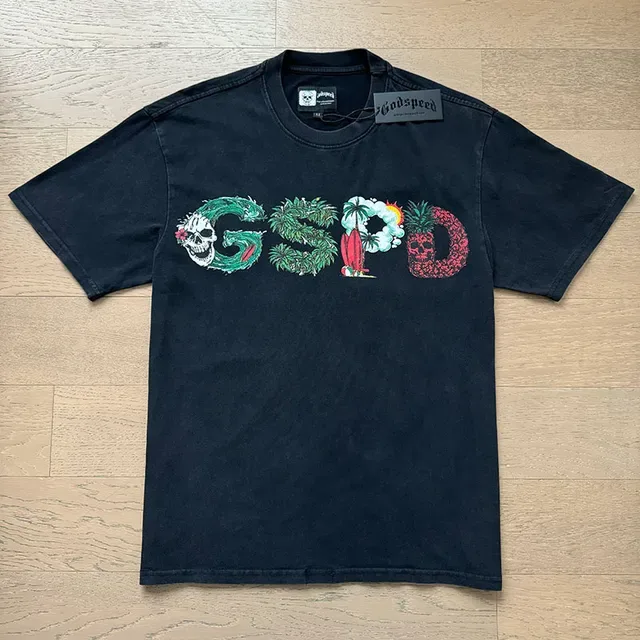 Godspeed Graphic Skull Wave Print Black T-Shirt 2