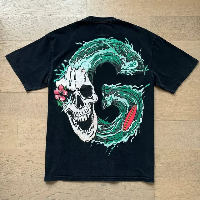 Godspeed Graphic Skull Wave Print Black T-Shirt 4