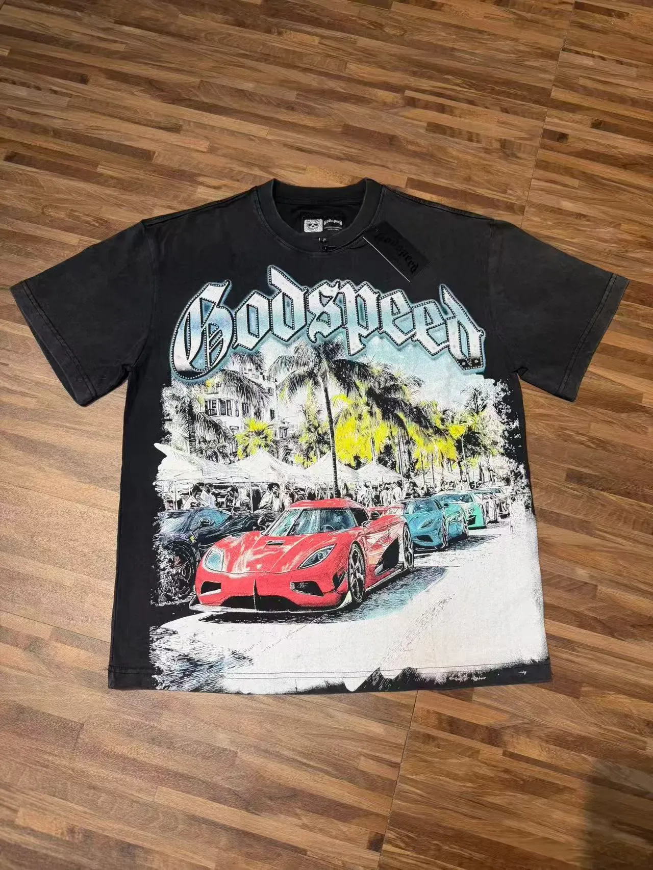 Godspeed Oversized Washed Black Graphic Print T-Shirt 2