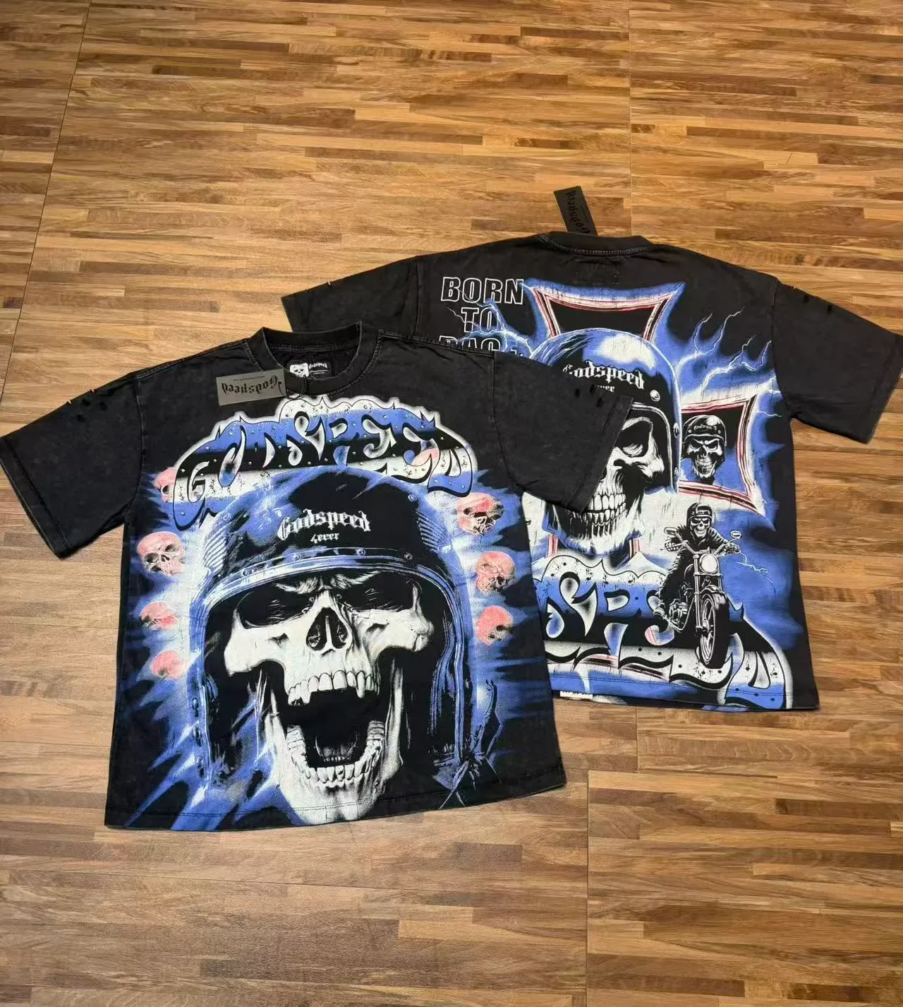 Godspeed Skull Graphic Distressed T-Shirt 2