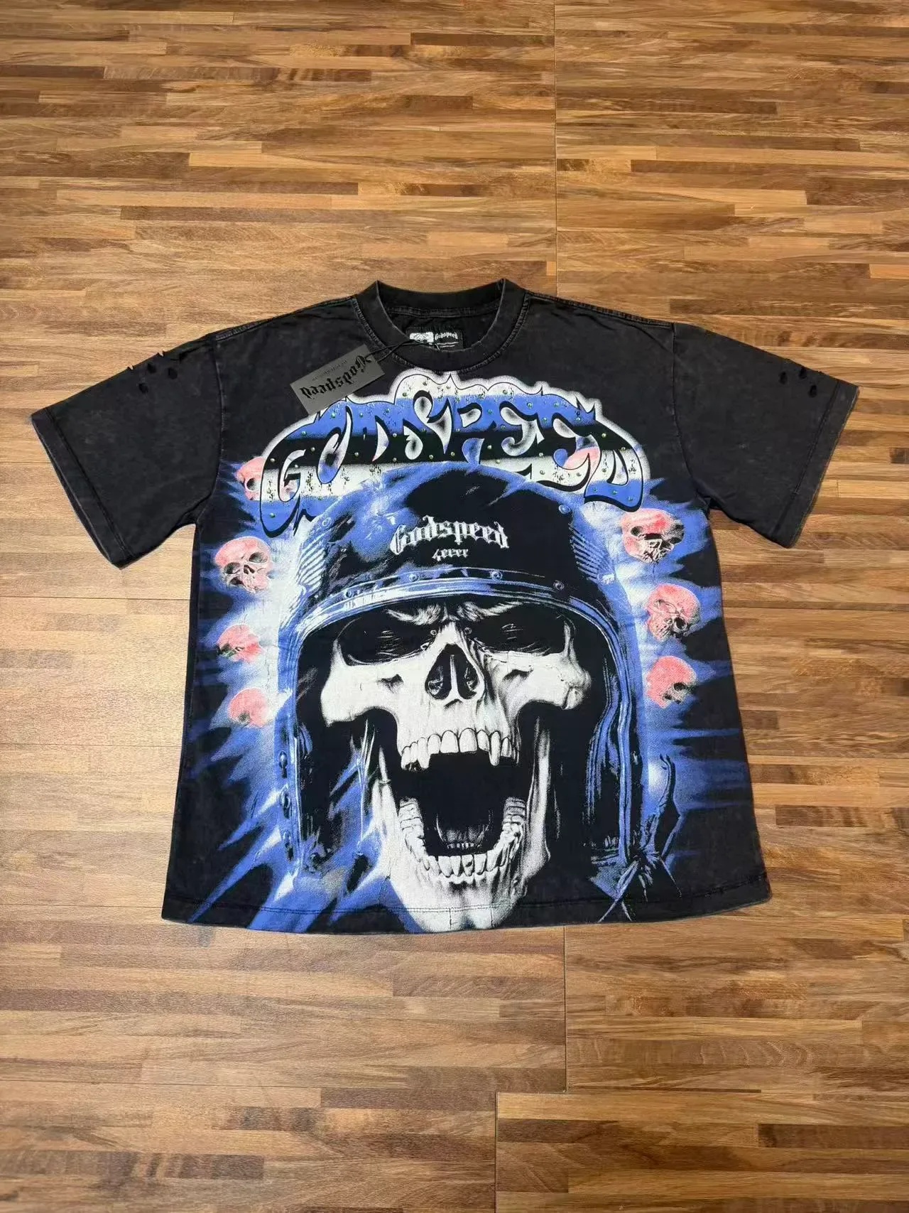 Godspeed Skull Graphic Distressed T-Shirt 3