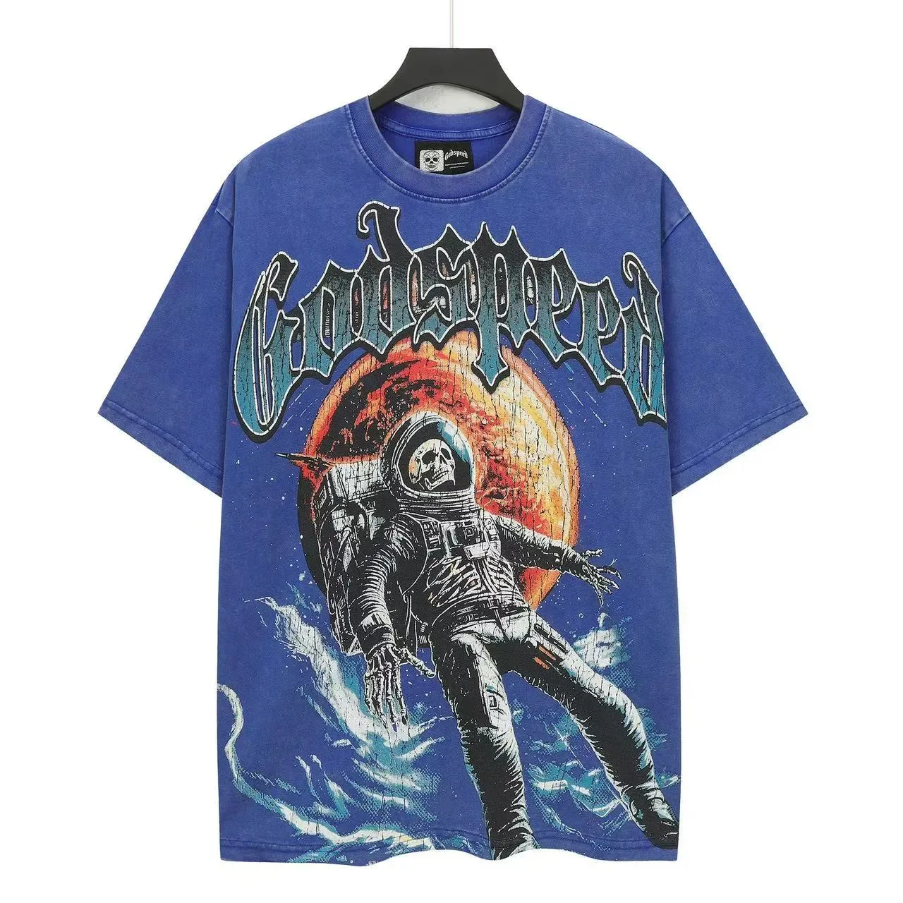Camiseta azul Godspeed Space Tour con estampado de astronauta 2