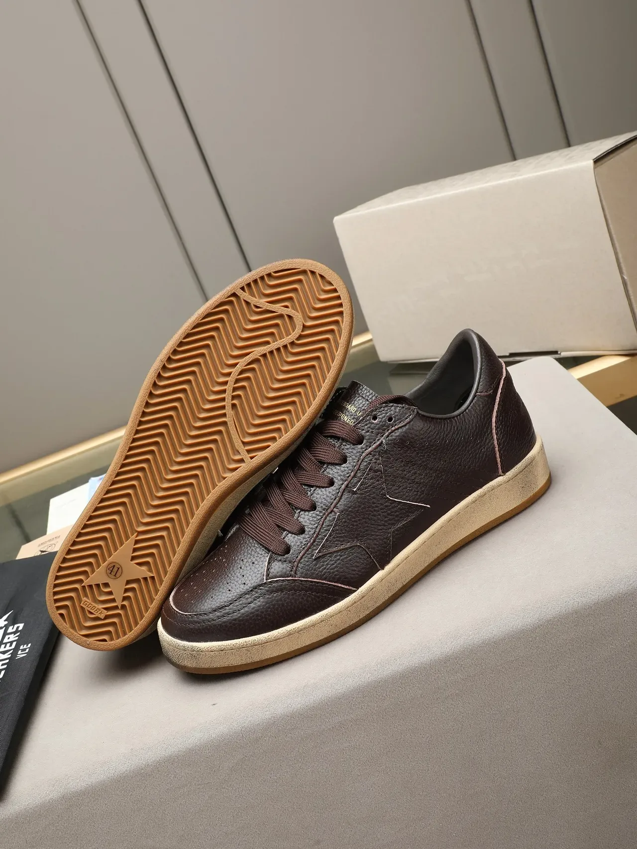 Golden Goose Ball Star Brown Pebbled Leather Lifestyle Sneakers 4