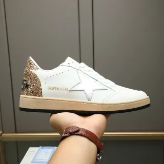 Golden Goose Ball Star White and Gold Glitter Lifestyle Sneakers