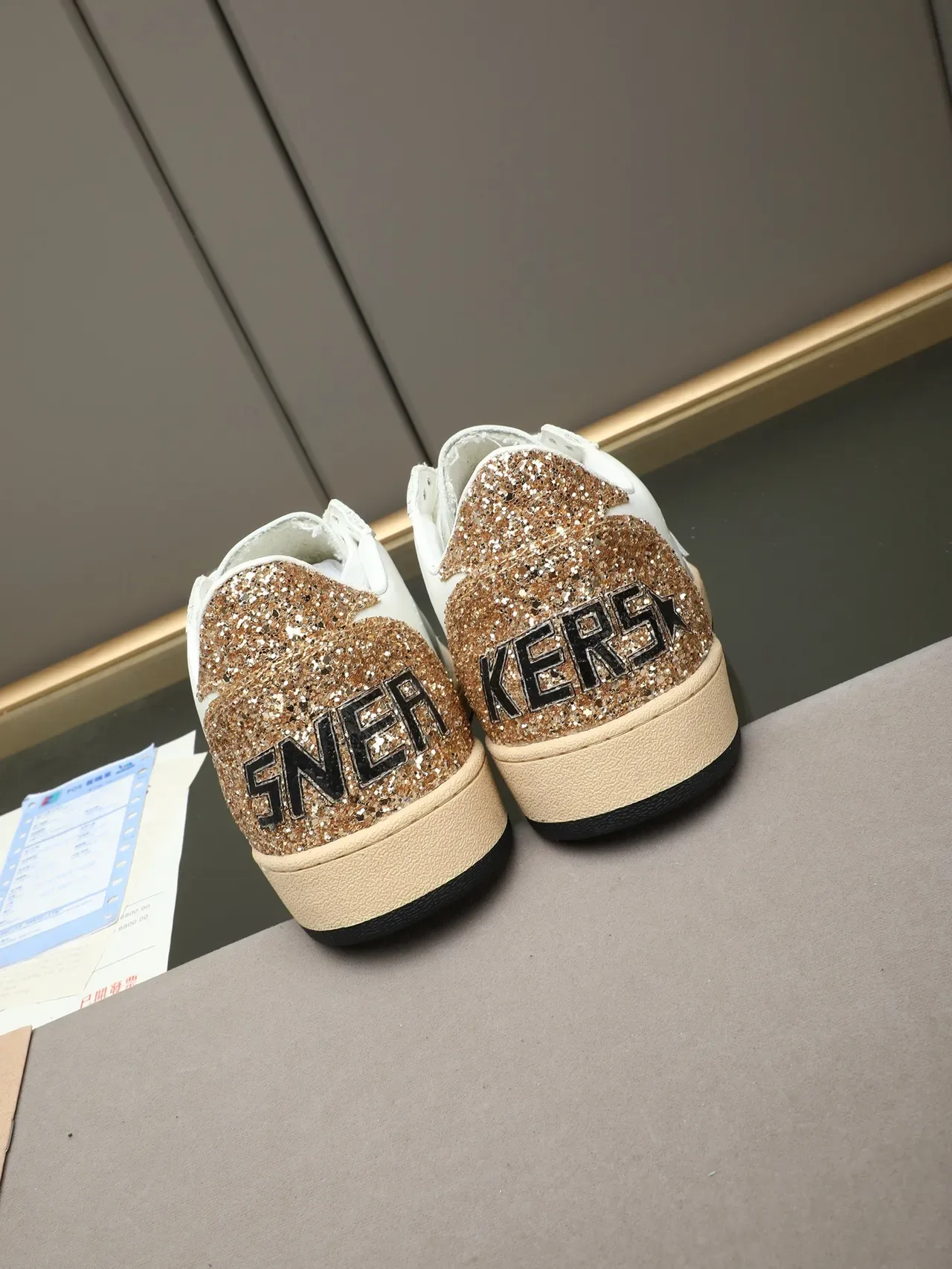 Golden Goose Ball Star White and Gold Glitter Lifestyle Sneakers 3
