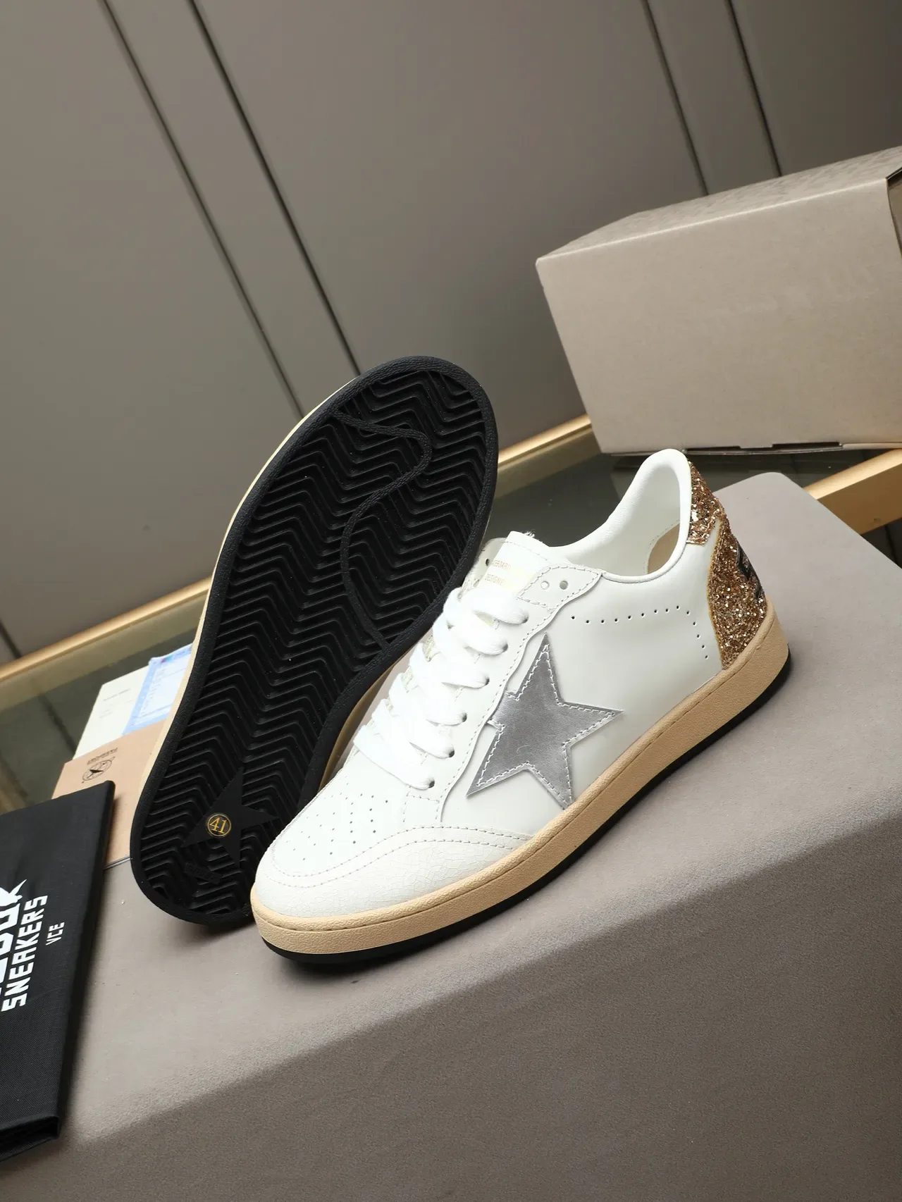 Golden Goose Ball Star White and Gold Glitter Lifestyle Sneakers 4