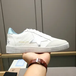 Golden Goose Ball Star 白色蓝色侧边混合皮革-麂皮鞋面生活方式运动鞋